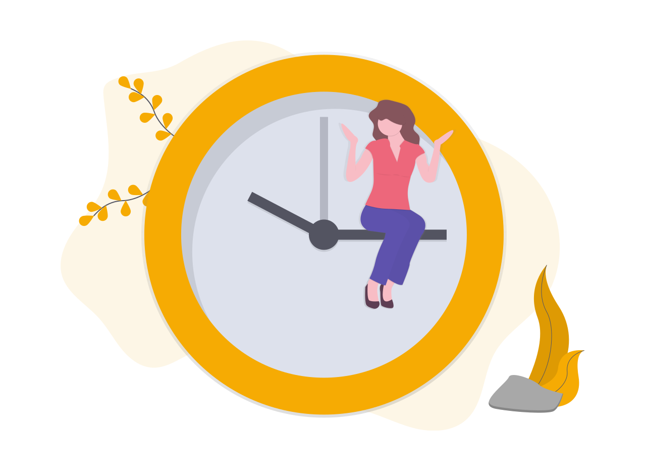 femme assise sur l'aiguille de l'horloge jaune